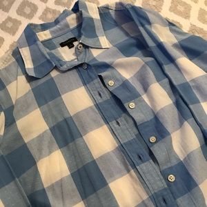 Blue and white checkered button down